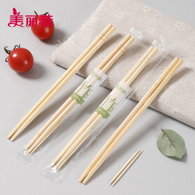 美丽雅 家用独立包装外卖便筷子饭店商用竹筷子一次性圆头竹筷80双入