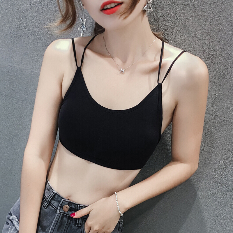 裹胸带胸垫背心打底上衣带短款内衣莫代尔背抹胸黑均