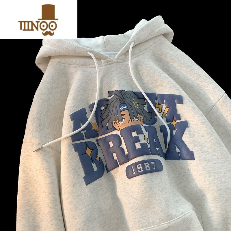 YANXU中山潮牌印花连帽卫衣男ins潮宽松情侣装上衣帽衫外套 G154浅灰常规款 3XL145-160斤