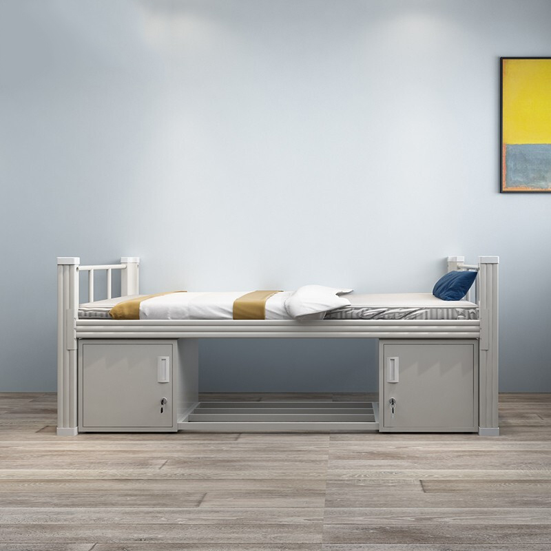 创世人 钢制单人床公寓床员工宿舍床铁架床营房钢制加厚单层床含下柜