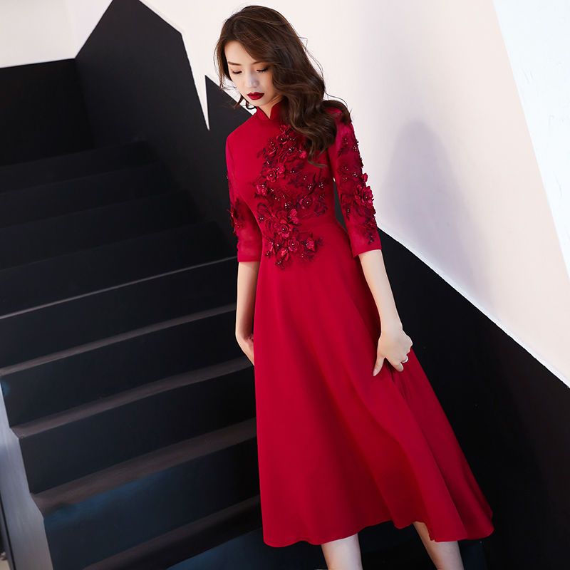红色敬酒服新娘2021新款订婚结婚回门宴会气质晚礼服裙女平时可穿