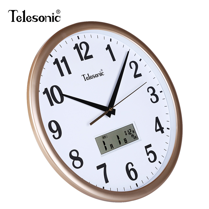 TELESONIC/天王星挂钟客厅钟表简约餐厅时钟现代挂表石英钟 天王星扫秒机芯 14英寸
