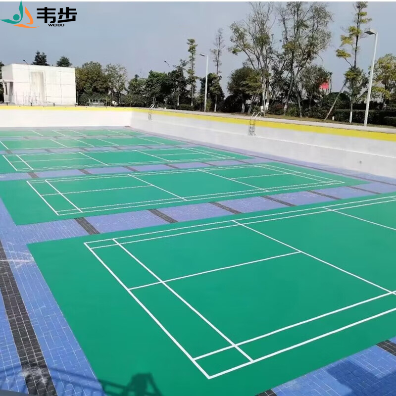 韦步羽毛球场地胶室内场馆防滑塑胶地垫气排球PVC运动地板一组108平方可收卷移动 TPU砂砾纹3.9mm上门安装