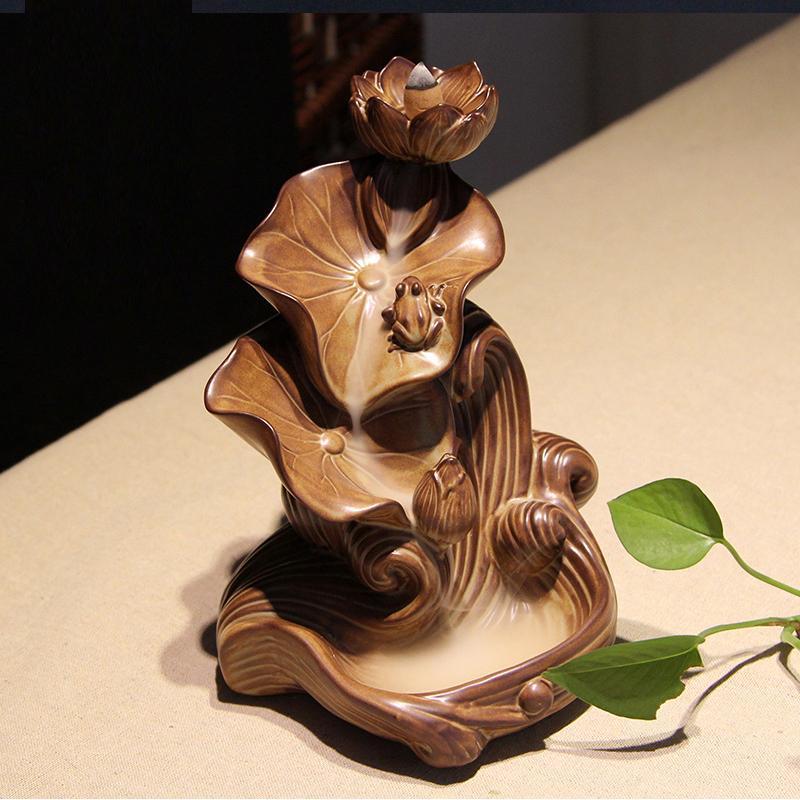 观烟倒流香香炉陶瓷 荷塘月色紫砂摆件 香道茶道佛堂家居饰品