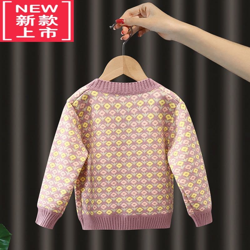 可莉允女童开衫毛衣2022新款春秋季儿童洋气男童外套韩版宝宝加绒针织衫图片