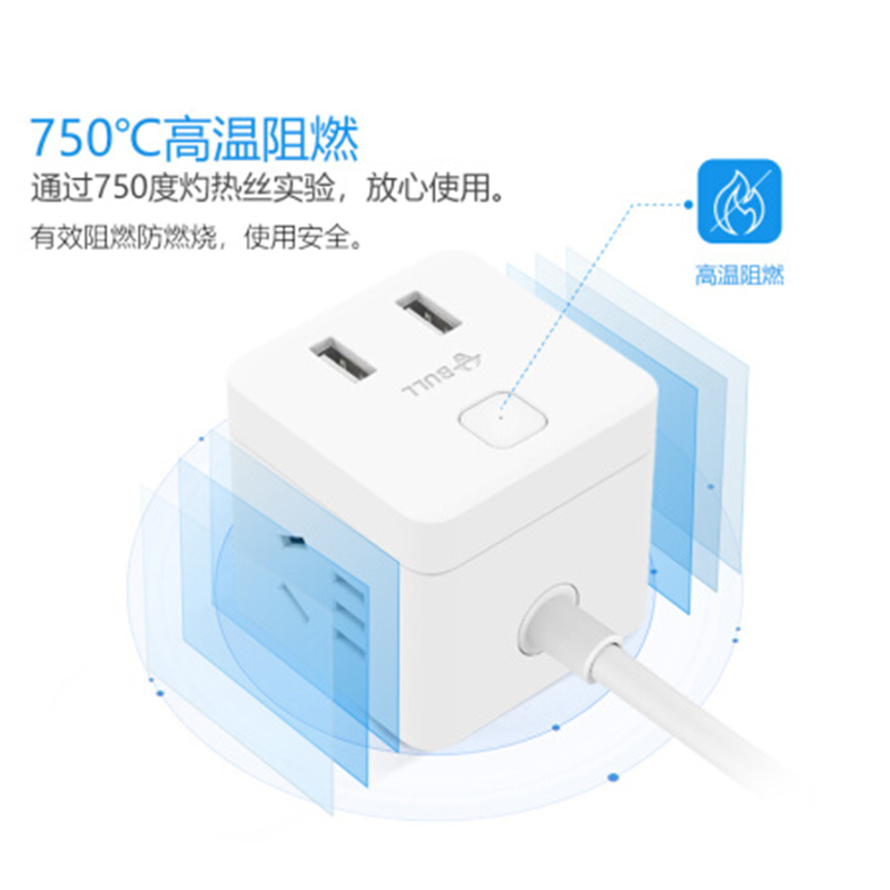 公牛 GNV-UUB122 小魔方USB插座 插线板/插排/排插/接线板 2孔+2USB口全长1.5米
