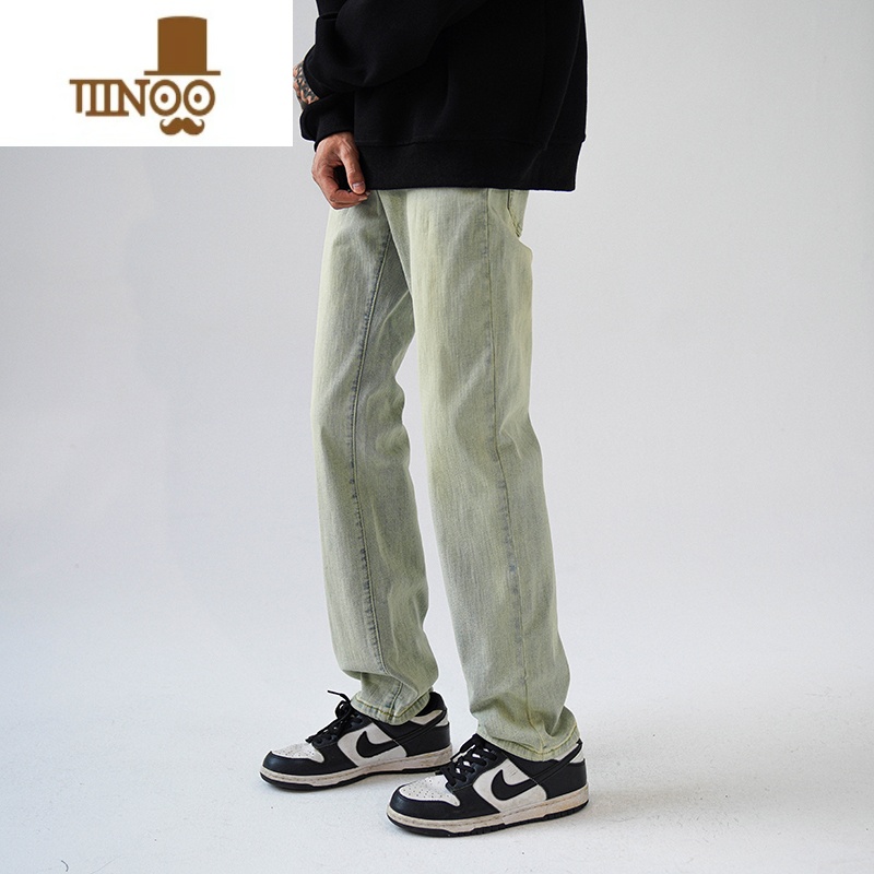 YANXU夏季泥黄水洗牛仔裤男士薄款美式vibe高街潮牌夏天男生休闲长裤子高清大图