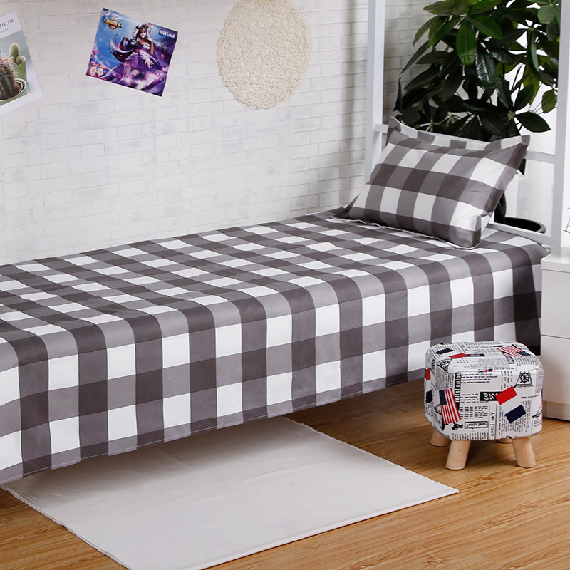 美帮汇学生床单单件 单学宿舍上下铺1.2m1米2加厚褥单学校男女被单 时尚灰格 1.5米床用180x220厘米