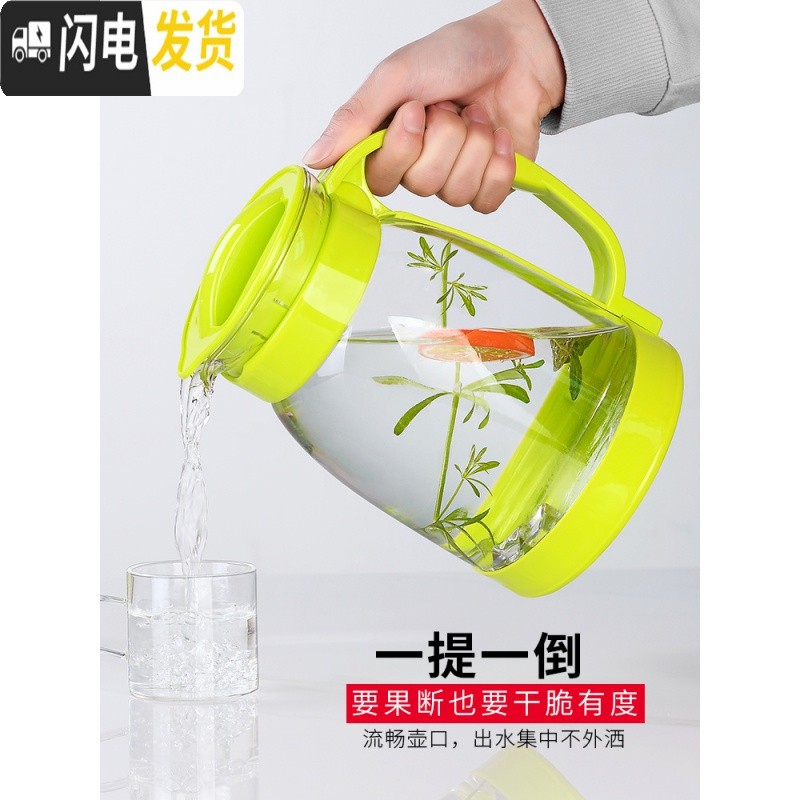 三维工匠冷水壶大容量玻璃可高温凉白开水杯茶壶套装家用果汁壶防爆凉水壶 蓝色(2000)高清大图