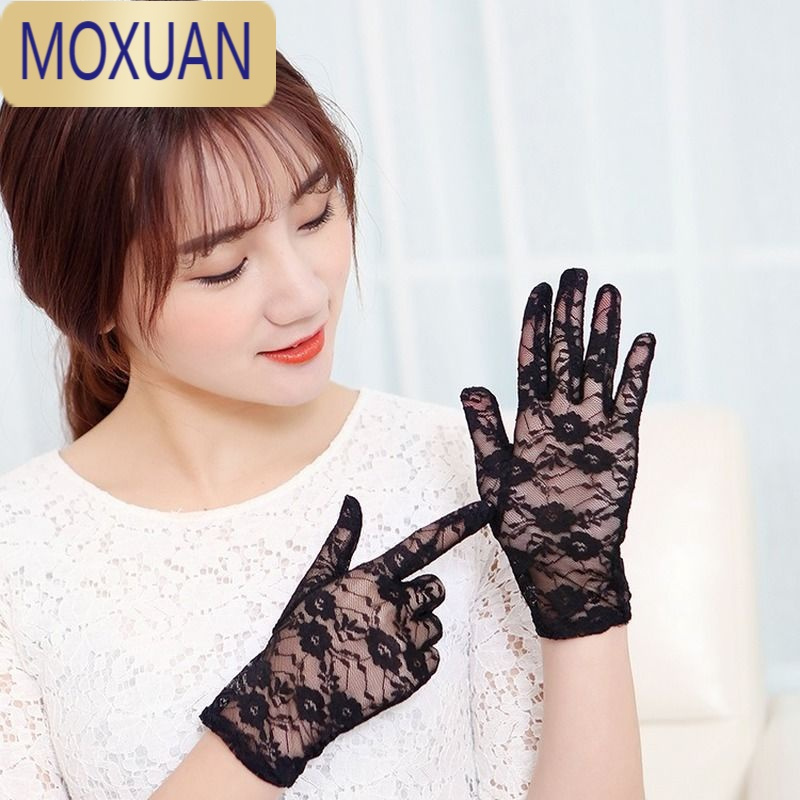 moxuan夏季薄款蕾丝手套女士防晒开车骑车表演跳舞婚纱礼仪黑色白色