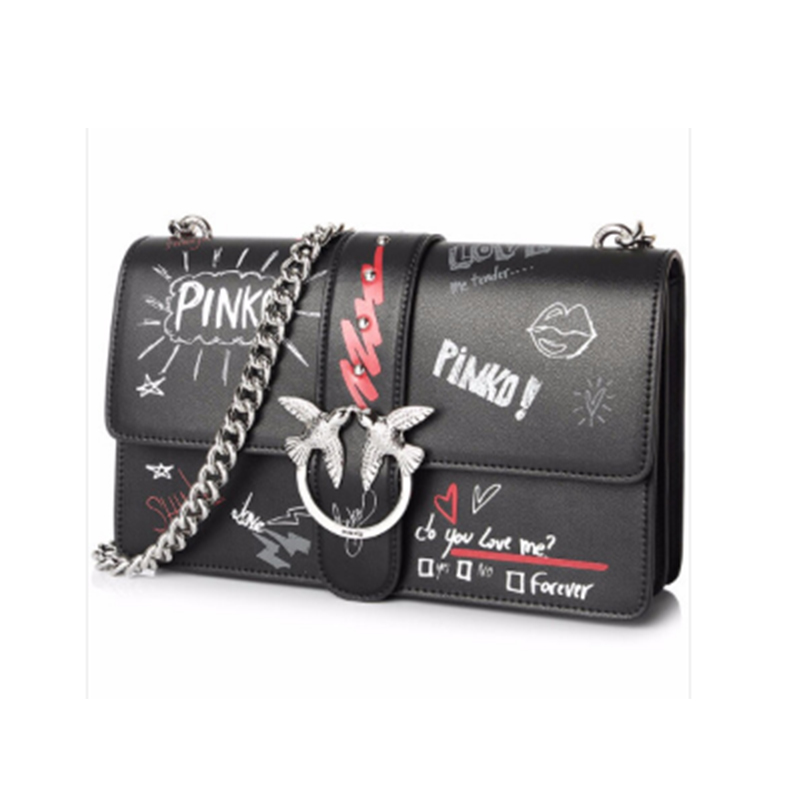 品高(PINKO) LOVE GRAFFITI 系列 2018秋冬新品涂鸦迷你女士单肩斜跨链条包高清大图