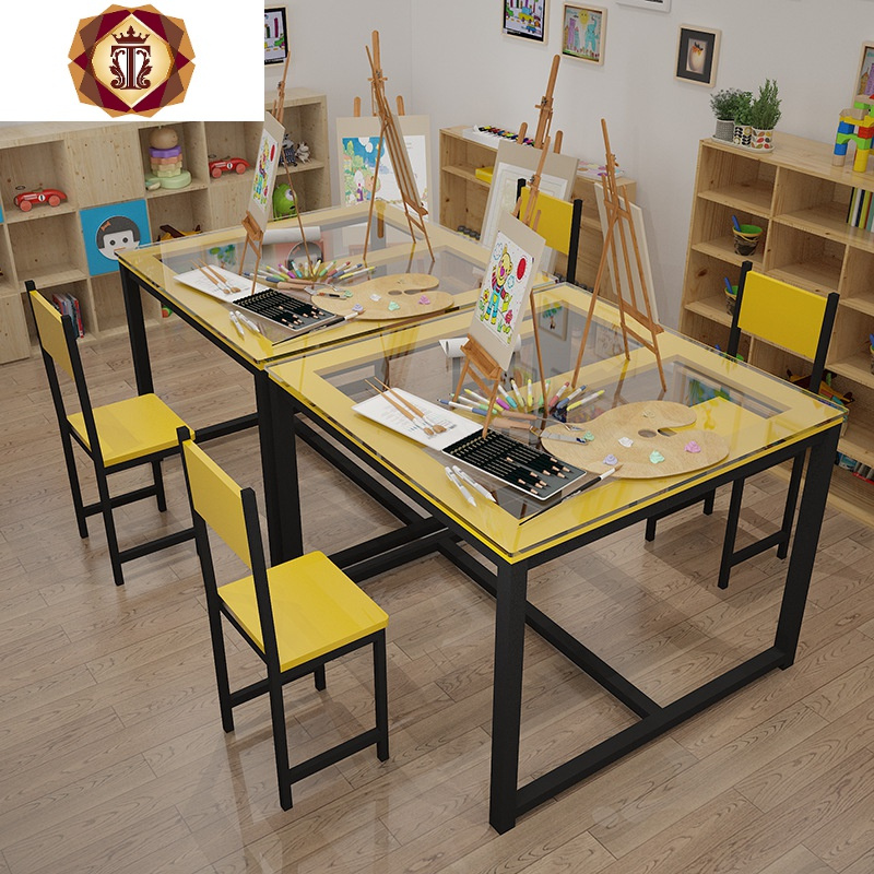 三维工匠玻璃美术桌托管班幼儿园桌椅绘画桌画室工作台培训桌子课桌
