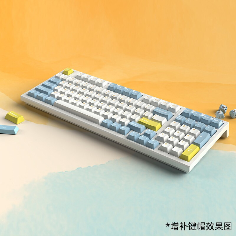 腹灵 FL980 98键 蓝牙三模无线键盘机械RGB热插拔电竞游戏 三模无线版-全键可换轴海盐柠檬-BOX红