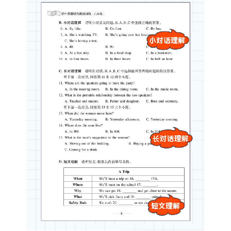 醉染图书周计划:初中英语听力高效训练(八年级)9787562866176高清大图