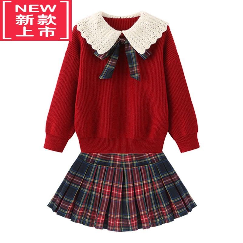 可莉允女童毛衣套装小女孩秋冬季裙子装jk学院风儿童百褶裙2022新款洋气图片