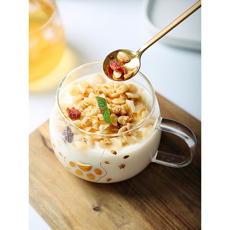 家柏饰(CORATED)简约透明杯子玻璃高温家用女清新森系大肚咖啡牛奶水杯 鱼趣+勺子高清大图