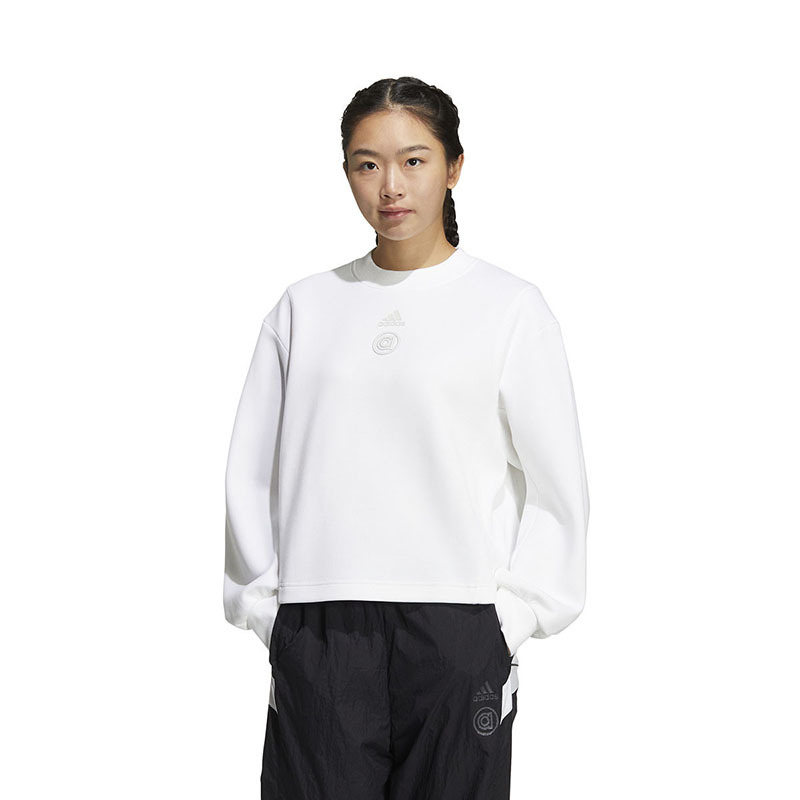 adidas Ust Swt Sep T1 品牌Logo印花背面条纹细节圆领长袖卫衣 女款 白色 HR8157