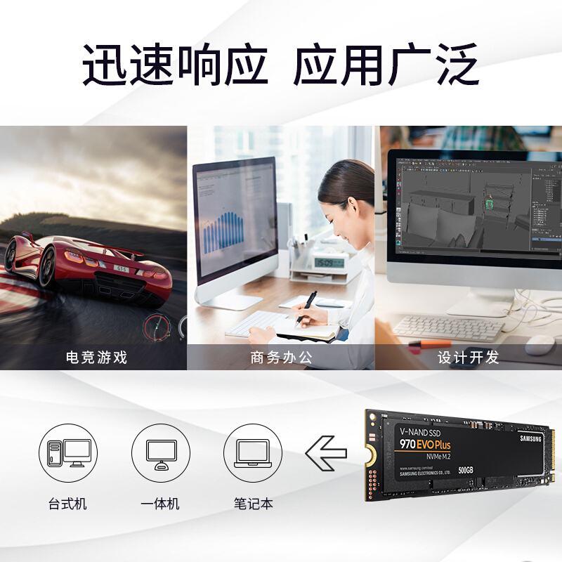 三星(SAMSUNG) 970 EVO PLUS 500GB固态硬盘m.2接口(2280)NVMe协议PCIe3.0台式组装机笔记本电脑ssd固态硬盘(MZ-V7S500)