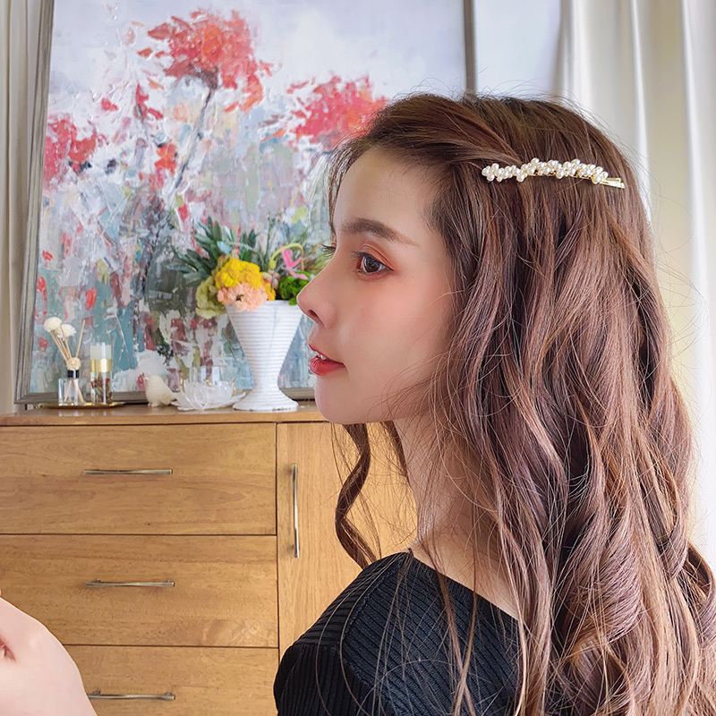 珍珠一字夹侧边发夹边夹卡子少女简约刘海夹头饰发卡
