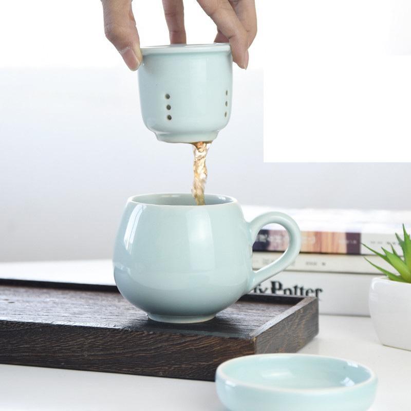 龙泉青瓷茶杯陶瓷带盖带过滤内胆泡茶杯茶水分离同心杯办公杯瓷杯家用喝水杯子新款茶杯水杯杯子喝水杯家用陶瓷杯