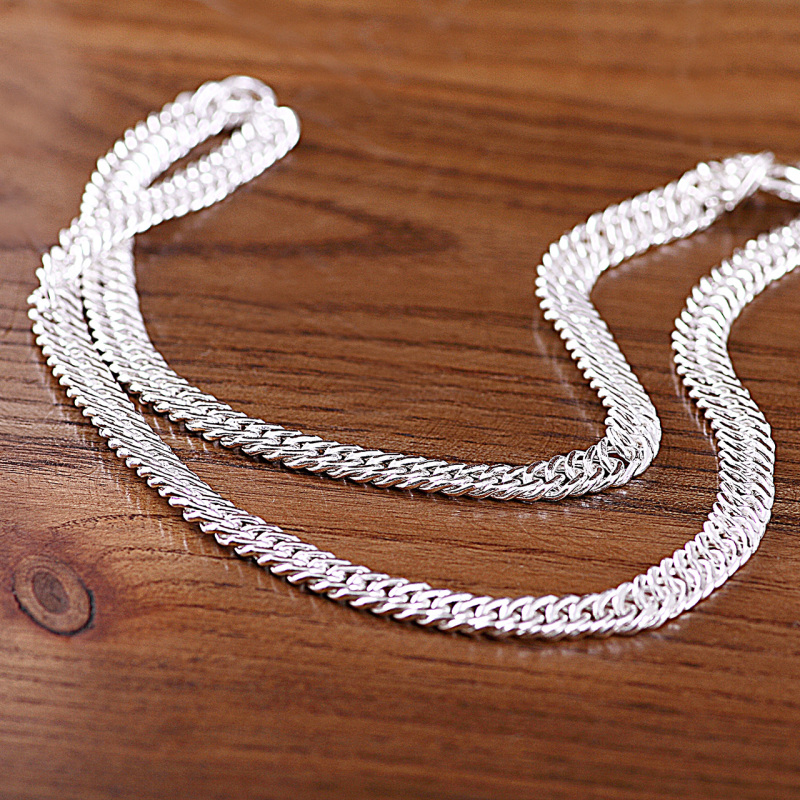 顺庆银楼990足银项链纯银马鞭链子情侣款送男友纯手工白银礼物视频