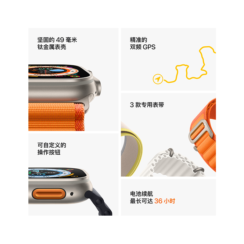 Apple Watch Ultra 智能手表 (GPS+蜂窝版)49mm 钛金属表壳 午夜色海洋表带