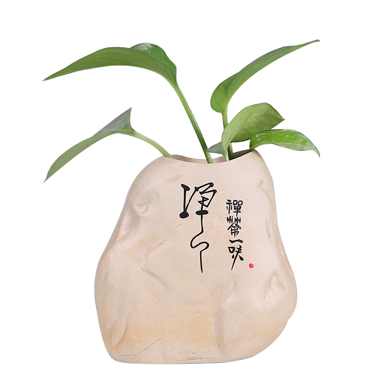 铜钱水培花盆陶瓷创意花瓶摆件小号迷你花器桌面绿萝水养器皿 三维工匠 褐色3上善如水