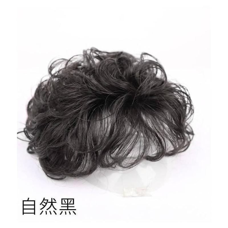 真发款:黑色补发块 赠:大钢梳 真发短卷发头顶补发片中年自然蓬松遮盖白发假发女短发逼真补发块
