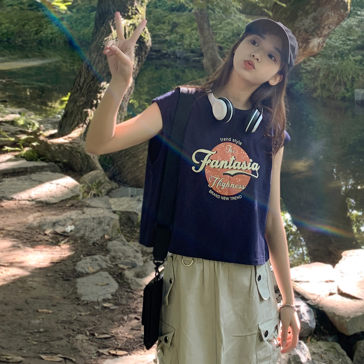 [1.5折价21元]唐狮背心女夏季新款韩版宽松辣妹风上装学院风复古时尚百搭潮