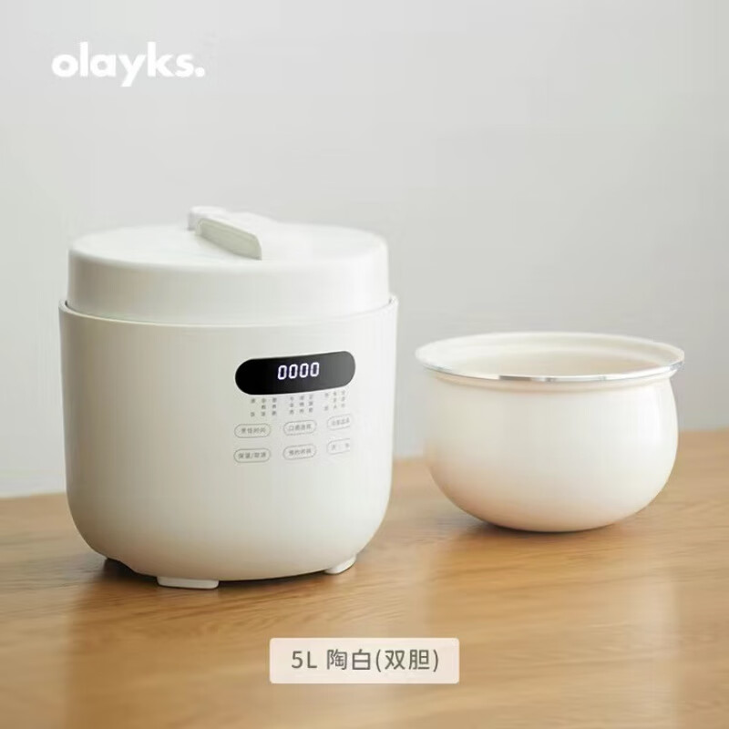 欧莱克(olayks)立时欧莱克电饭煲家用多功能预约大容量电饭锅煲汤 白色双胆DYLG00506 5L