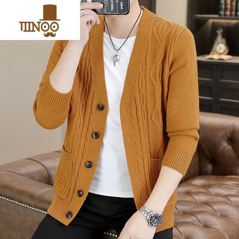 YANXU开衫毛衣男新款潮牌V领单排扣针织衫外套帅气毛线衣外穿图片