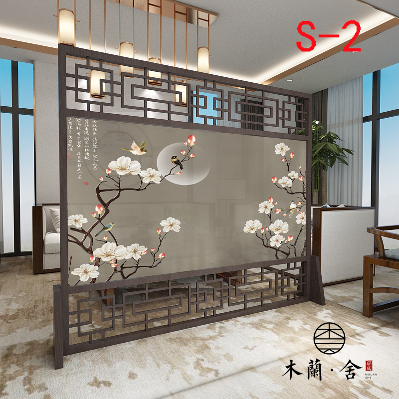定制屏风隔断墙装饰客厅卧室办公室酒店中式实木入户玄关座屏 白色220*180上下镂空整装
