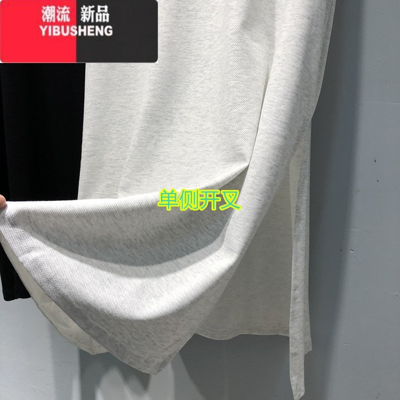 YIBUSHENG大码女装V领连衣裙季中长款过膝短袖t恤裙子慵懒风显瘦长裙