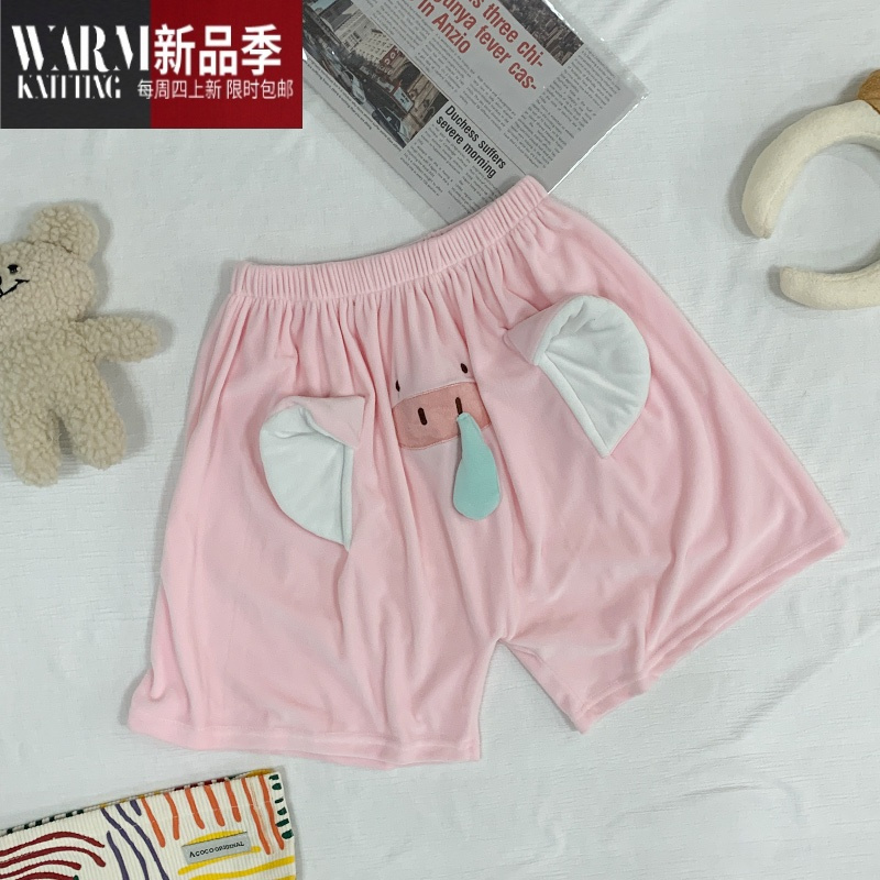 SHANCHAO大象短裤情侣夏季法兰绒睡裤卡通小丑鱼裤子男女鼻涕猪家居裤