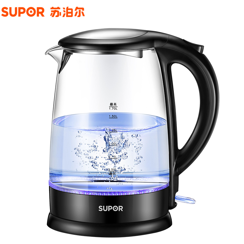 苏泊尔(SUPOR)电水壶 SWF17E25C 1.7L 热水壶 高硼硅玻璃 蓝光烧水壶 STRIX温控器