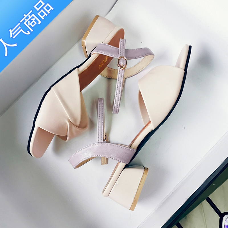 SUNTEK仙女风凉鞋女夏2023年新款时尚百搭中跟粗跟时装罗马配裙子的女鞋