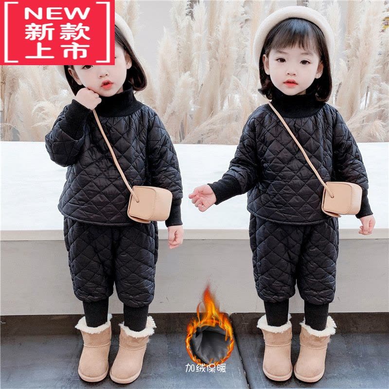 可莉允女宝宝冬装棉衣棉裤套装1-3岁5婴儿洋气加绒加厚儿童绗棉两件套潮棉服图片