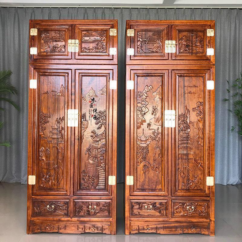 森美人新中式香樟木大衣柜全樟木顶箱柜卧室花衣橱明清古典储物柜防潮 浅黄色（1组）2门