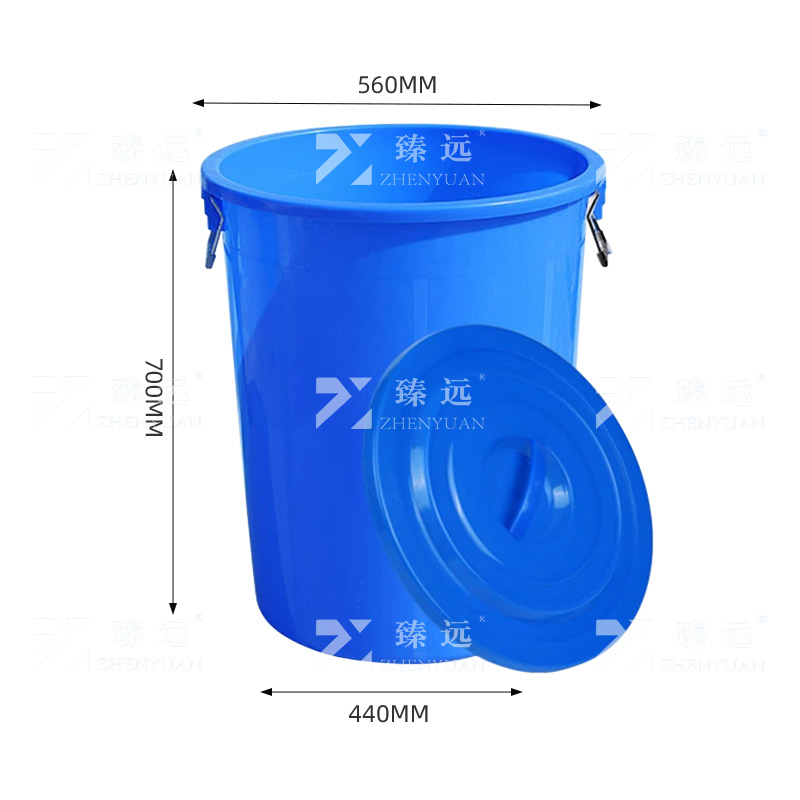 臻远 ZY-YXT-08圆形大号垃圾桶餐厨商用桶带盖垃圾环卫桶 加厚160L蓝色高清大图