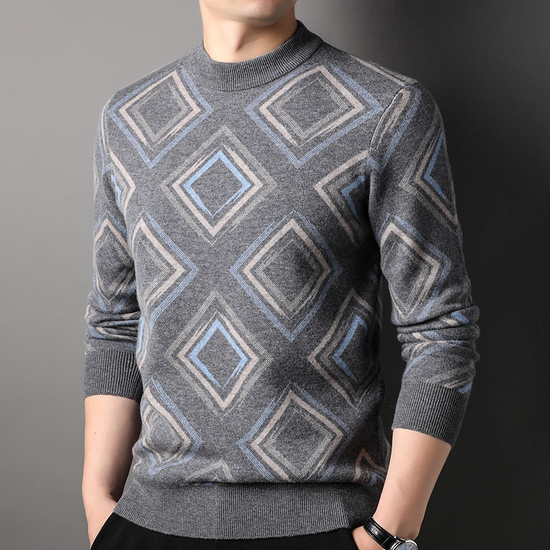 鄂尔多斯羊绒衫男士山羊绒100%纯羊绒高端山羊绒正品恒源祥毛衣男圆领100%纯羊绒衫男士大码商务青中年加厚羊毛衫男 190/104A 81712浅灰