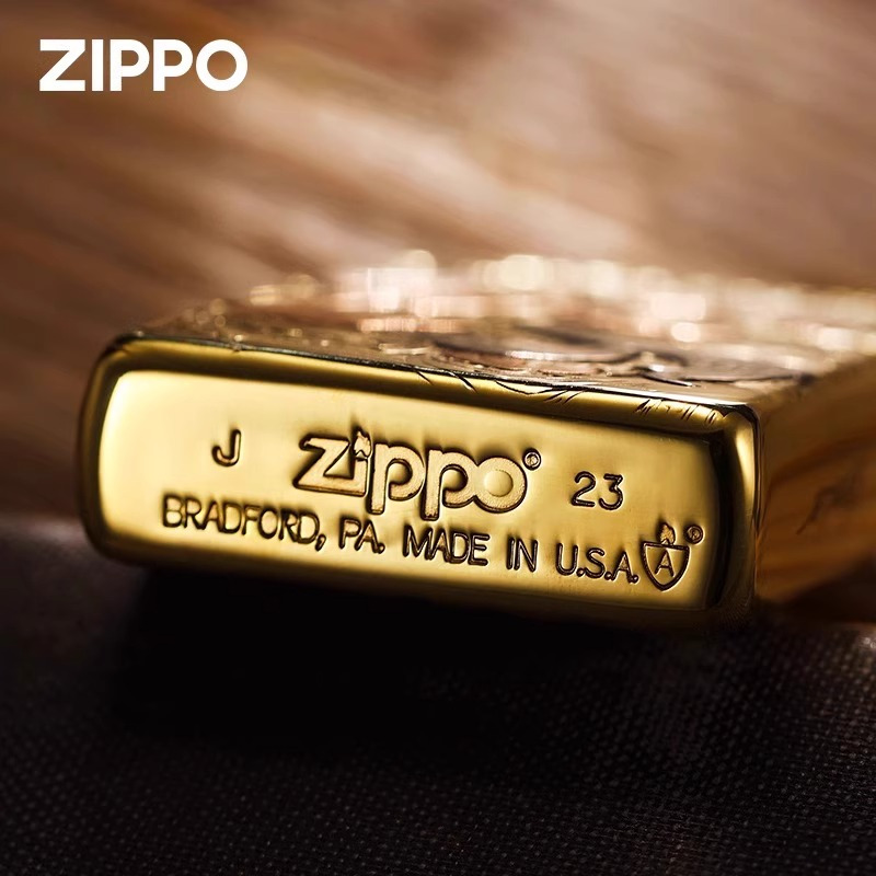 zippo打火机官方正品黄铜盔甲深雕镶嵌九尾狐煤油防风礼物送男士高档