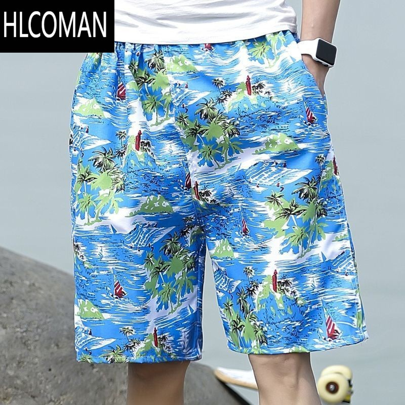 HLCOMAN夏天宽松休闲睡裤男士沙滩裤运动花短裤休闲七分大裤衩泳裤男同款