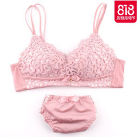 无钢圈钢托性感情趣蕾丝内衣套装薄款女三角杯细带小胸罩聚拢文胸