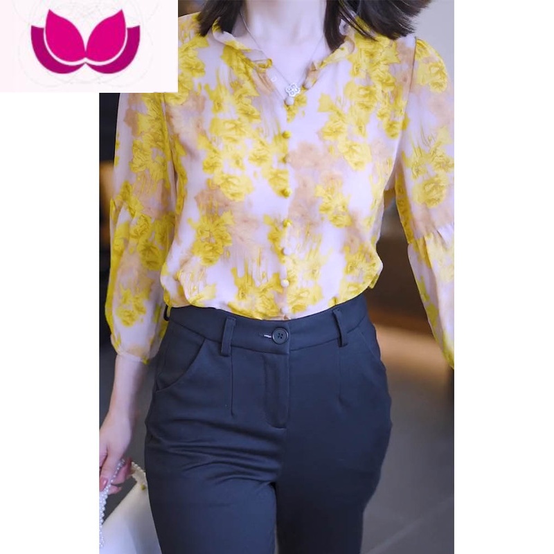 七斓职业套装女早春装搭配一整套活泼减龄网红显瘦小个子九分裤套 单黄衬衫 S