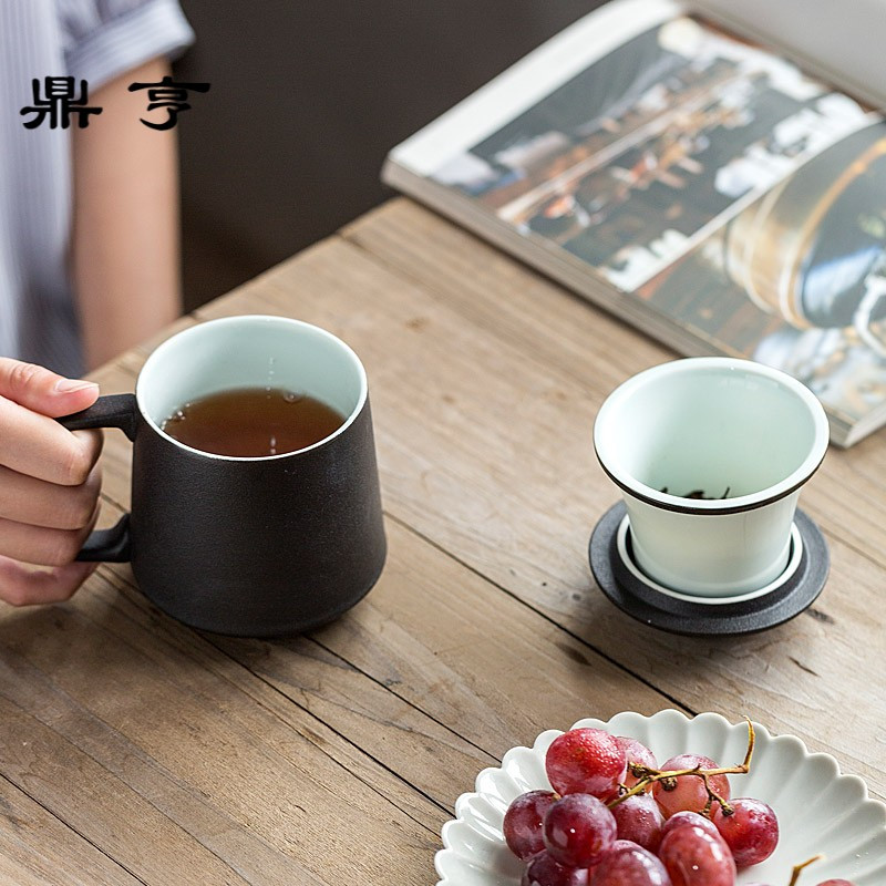鼎亨马克杯黑陶过滤带盖大号茶杯个性水杯陶瓷花茶杯子定制随手杯