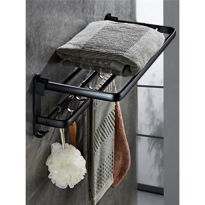 折叠浴巾架卫生间免打孔黑色毛巾架如华福禄冲凉房挂衣架浴室衣服