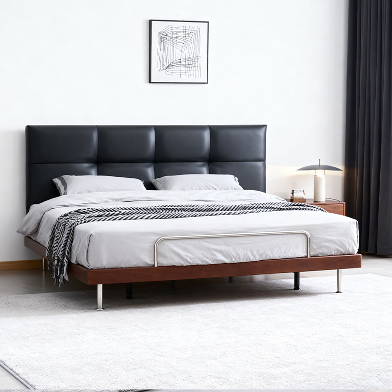 实木床超薄床巧克力包豪斯高脚床双人床主卧床卧室床婚床皮艺软包床高清大图