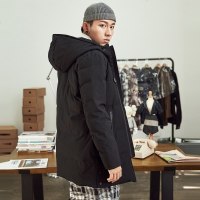 【1折价126.9元】唐狮羽绒服男中长款冬新款连帽黑色男装外套