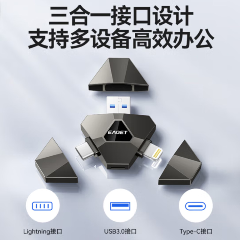 忆捷(EAGET) i90PLUS 256GB 苹果安卓手机U盘三合一 USB3.0 type-c 单位:个高清大图