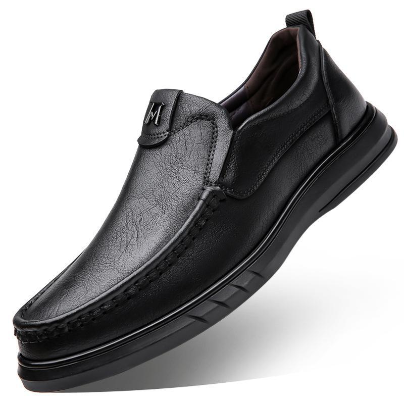 男鞋2024春秋季软面皮鞋男款软底牛皮懒人鞋商务正装休闲中年爸爸鞋